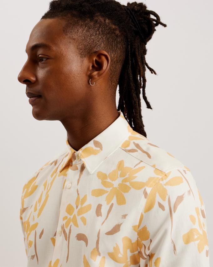 Chemises Ted Baker Short Sleeve Floral Print Jaune Homme | BSS-44354001